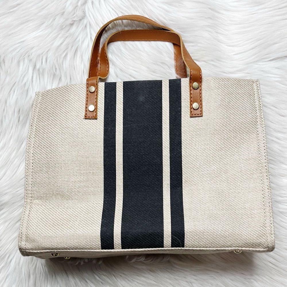 Canvas Handbag Tan and Blue